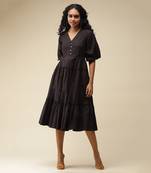 V-Neck With Balloon Sleeves Solid Long Dress Dress