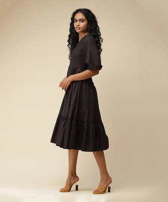 V-Neck With Balloon Sleeves Solid Long Dress Dress 2