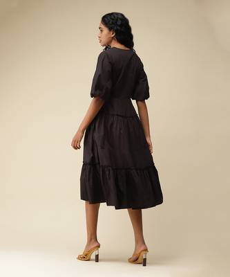 V-Neck With Balloon Sleeves Solid Long Dress Dress 3