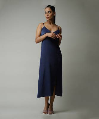 V-Neck Strappy Solid Long Dress 1