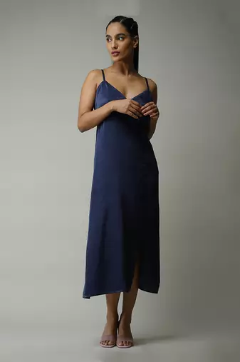 V-Neck Strappy Solid Long Dress