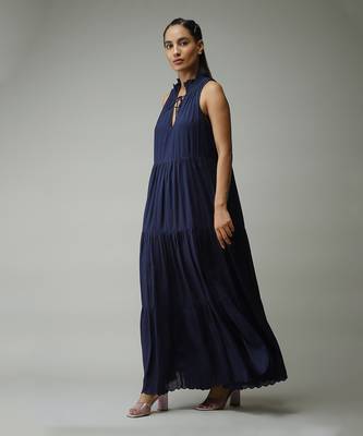 V-Neck Sleeveless Solid Crushed Long Dress by LABEL 2