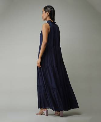 V-Neck Sleeveless Solid Crushed Long Dress by LABEL 3