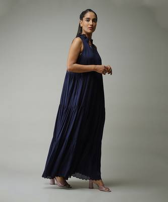V-Neck Sleeveless Solid Crushed Long Dress by LABEL 4