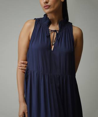 V-Neck Sleeveless Solid Crushed Long Dress by LABEL 5