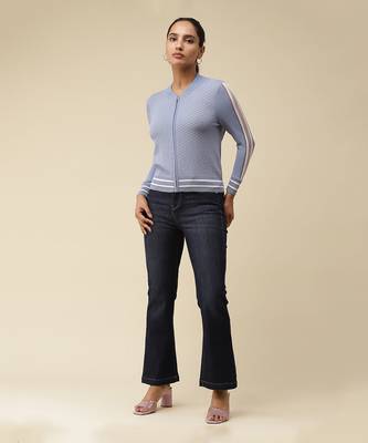 Round Neck Full Sleeves Front Open Jacket by LABEL 1