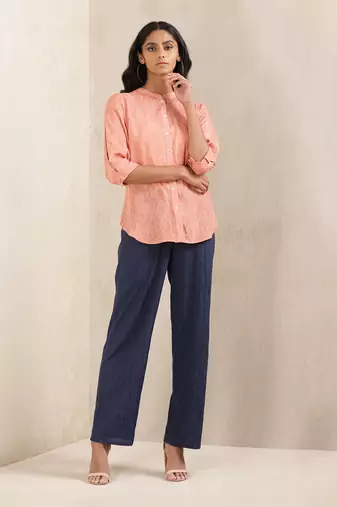 Peach Printed Silk Shirt