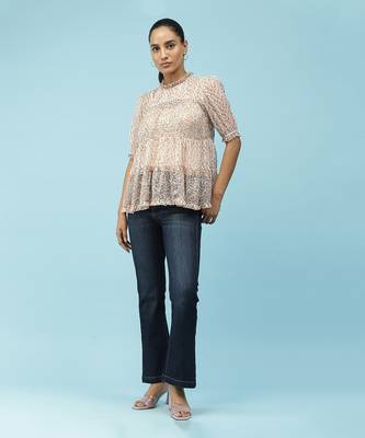 Round Neck Half Sleeves Printed Short Top With Camisole 1