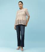 Round Neck Half Sleeves Printed Short Top With Camisole