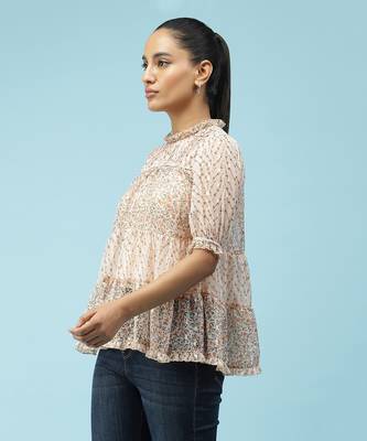 Round Neck Half Sleeves Printed Short Top With Camisole 2