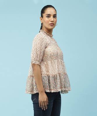Round Neck Half Sleeves Printed Short Top With Camisole 4