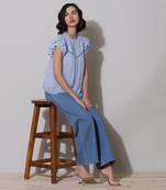 Round Neck Ruffled Sleeves Solid Short Top