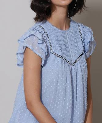 Round Neck Ruffled Sleeves Solid Short Top 5