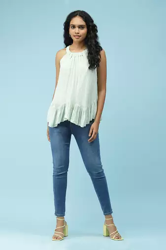 Round Neck Sleeveless Solid Short Top