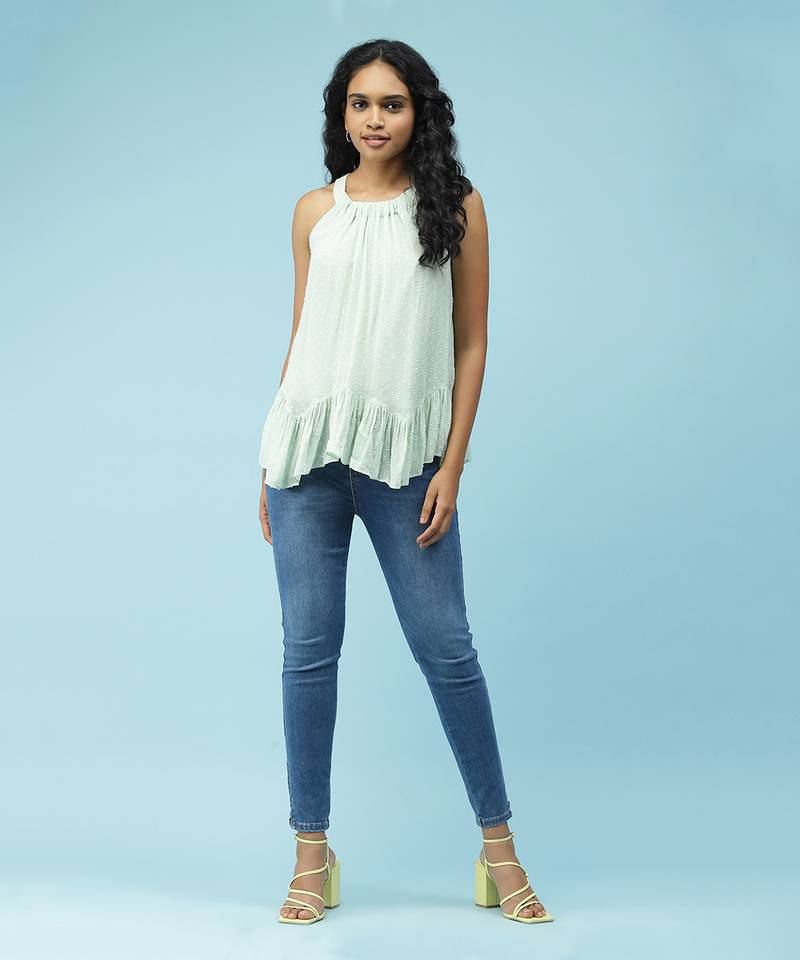 Round Neck Sleeveless Solid Short Top