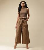 Sleeveless Solid Ruffled Crop Top With Pants Cordset by LABEL