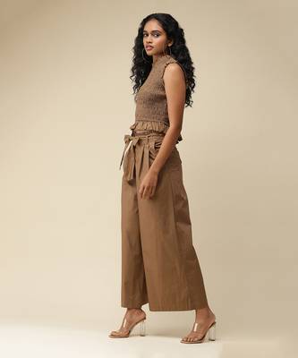 Sleeveless Solid Ruffled Crop Top With Pants Cordset by LABEL 2
