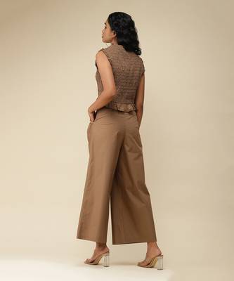 Sleeveless Solid Ruffled Crop Top With Pants Cordset by LABEL 3