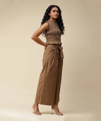 Sleeveless Solid Ruffled Crop Top With Pants Cordset by LABEL 4