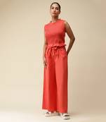 Sleeveless Solid Ruffled Crop Top With Pants Cordset by LABEL