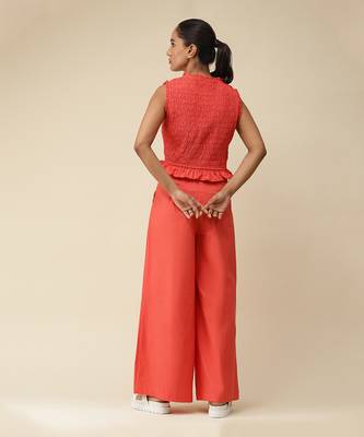 Sleeveless Solid Ruffled Crop Top With Pants Cordset by LABEL 3