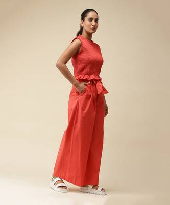 Sleeveless Solid Ruffled Crop Top With Pants Cordset by LABEL 4