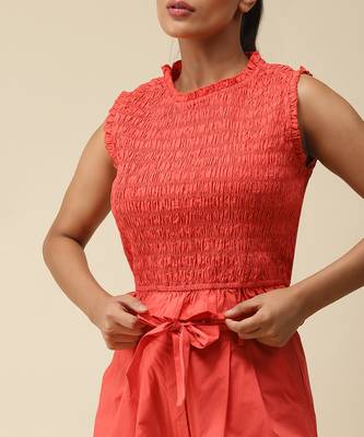 Sleeveless Solid Ruffled Crop Top With Pants Cordset by LABEL 5