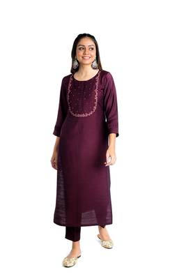 Fit Boat Neck 3/4 Sleeve Cotton Silk Embroideries Kurti with Pant 1
