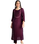 Fit Boat Neck 3/4 Sleeve Cotton Silk Embroideries Kurti with Pant