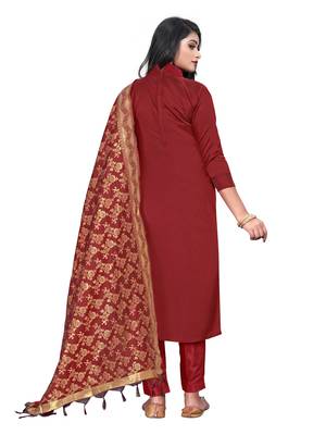JHEENU Women's Maroon Banarasi Jacquard Woven Design Unstitched Dress Material  2