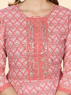 Vbuyz Women'S Print & Gota Patti Anarkali Cotton Peach Stitched Kurta Pant With Dupatta 6