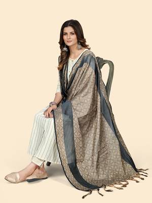 Vbuyz Women'S Art Silk Grey Woven Design Dupatta 2