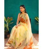 Angarika Yellow Organza Hand Printed Saree