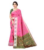 Pink woven cotton silk saree with blouse
