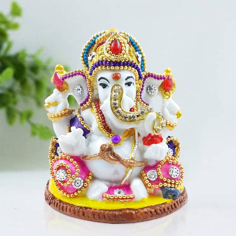 Karigaari Handicrafted Stone Resin Ganesh Spiritual Multicolour Murti for Home & Office decor