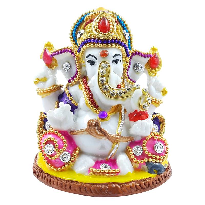 Karigaari Handicrafted Stone Resin Ganesh Spiritual Multicolour Murti for Home & Office decor