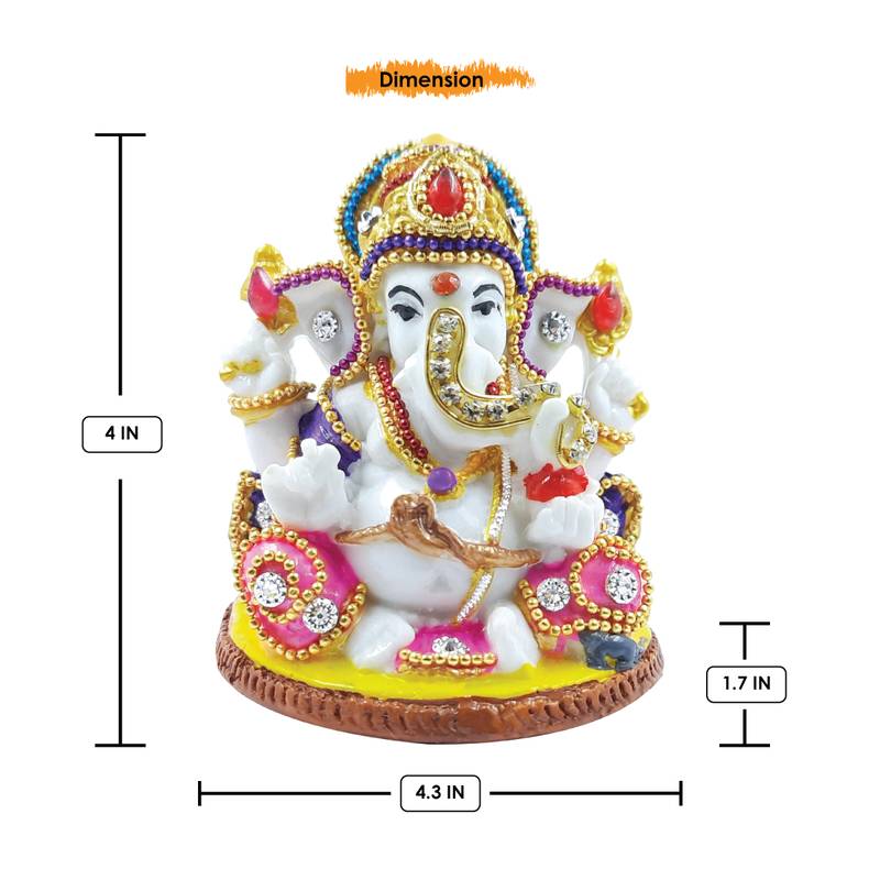 Karigaari Handicrafted Stone Resin Ganesh Spiritual Multicolour Murti for Home & Office decor