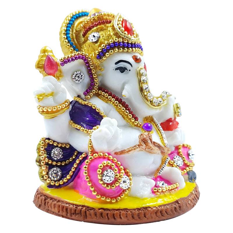Karigaari Handicrafted Stone Resin Ganesh Spiritual Multicolour Murti for Home & Office decor