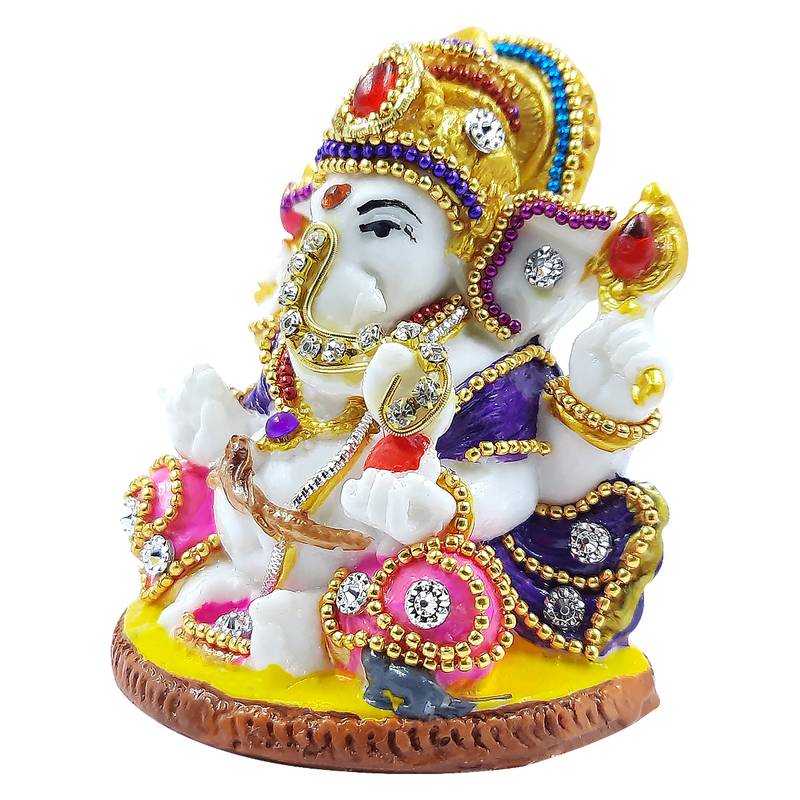 Karigaari Handicrafted Stone Resin Ganesh Spiritual Multicolour Murti for Home & Office decor