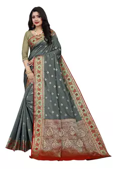 Grey woven silk saree with blouse