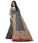 Grey woven silk saree with blouse