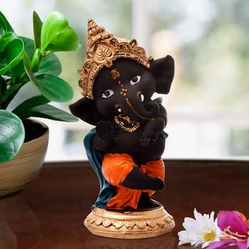 Karigaari God Good Luck Decorative Black Dancing Ganpati Idols for Car Dashboard 1
