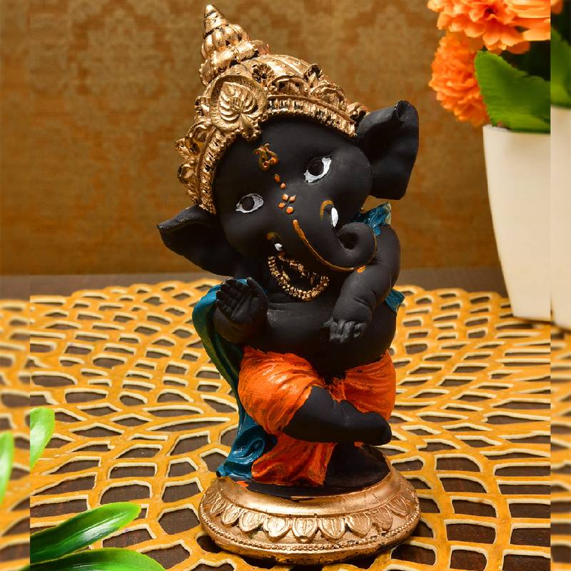 Karigaari God Good Luck Decorative Black Dancing Ganpati Idols for Car Dashboard