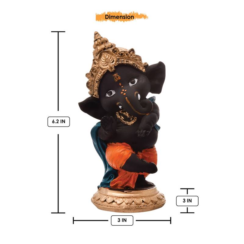 Karigaari God Good Luck Decorative Black Dancing Ganpati Idols for Car Dashboard