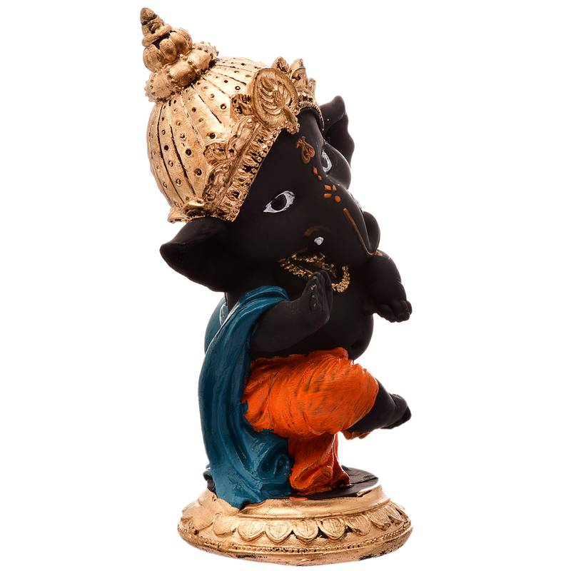 Karigaari God Good Luck Decorative Black Dancing Ganpati Idols for Car Dashboard