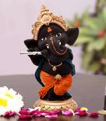 Karigaari Playing with Bansuri Black Ganesha Ganpati Idol for Office