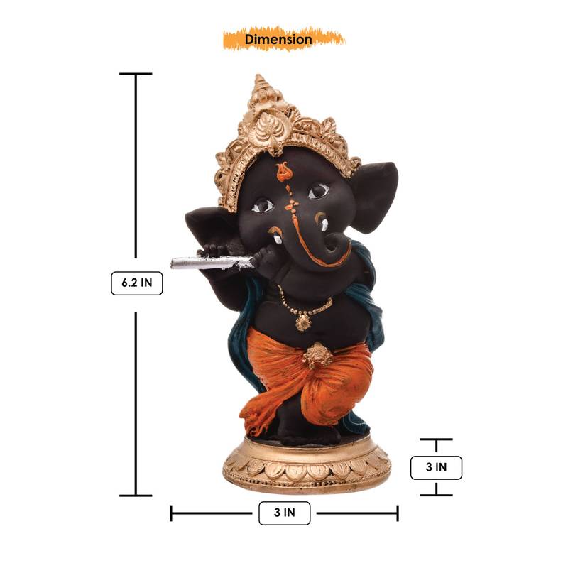 Karigaari Playing with Bansuri Black Ganesha Ganpati Idol for Office