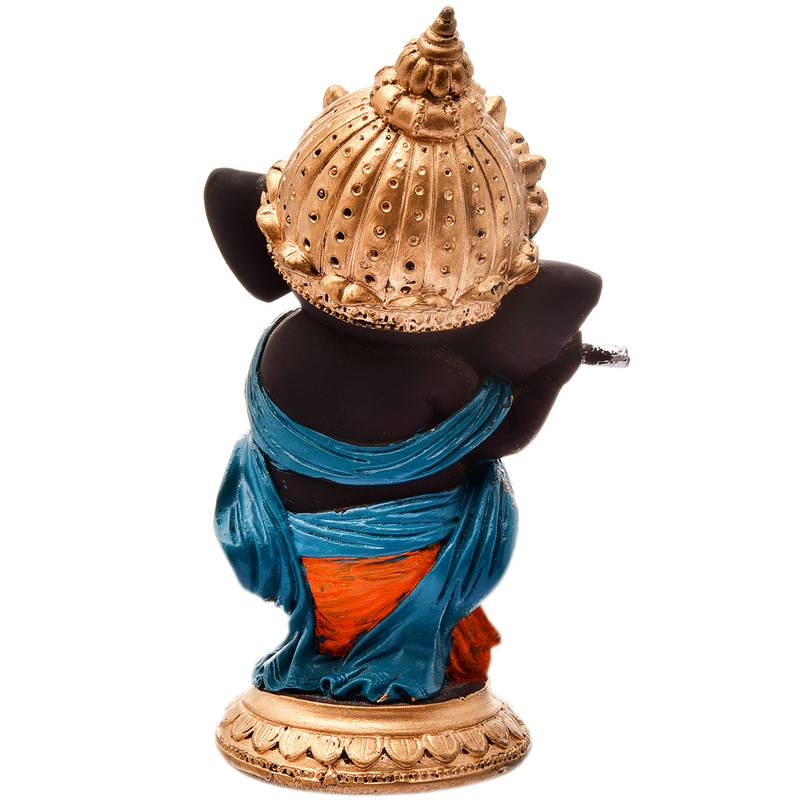 Karigaari Playing with Bansuri Black Ganesha Ganpati Idol for Office