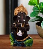 Karigaari Playing with Music Instrument Black Ganesha Ganpati Idol for Office
