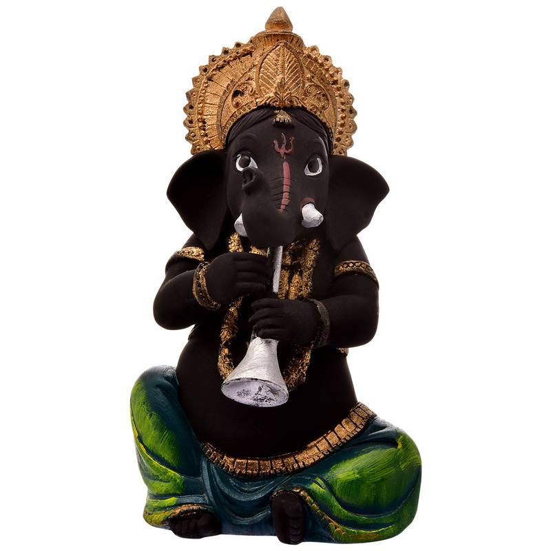 Karigaari Playing with Music Instrument Black Ganesha Ganpati Idol for Office